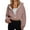 Coffee, variant on Crop Top for Women Long Sleeve Zip up Hooded Cropped Jackets for Women Solid Color Fall Winter Fashion