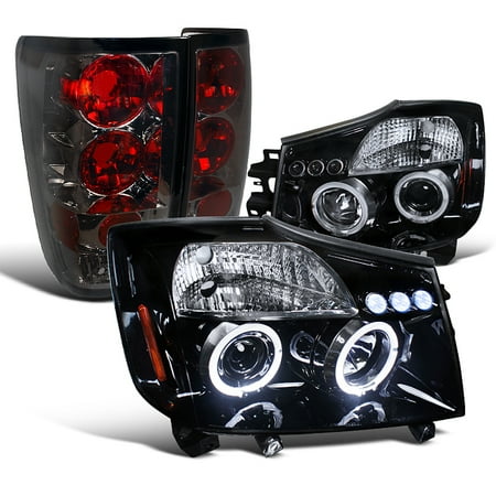 05 06 Mazda 3 Headlight (Spec-D Tuning Nissan 2004-2013 Titan Glossy Black Led Halo Projector Headlight + Smoked Tail Lamp (Left + Right) 04 05 06 07 08 09 10 11 12)