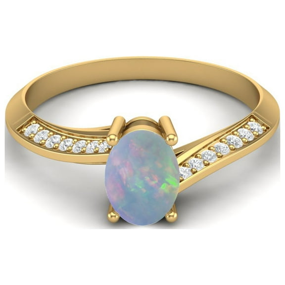 1.56 Cts Oval Ethiopian Opal 925 Sterling Silver Gold Vermeil Solitaire Accent Woman Halo Valentines Day Gifts Ring