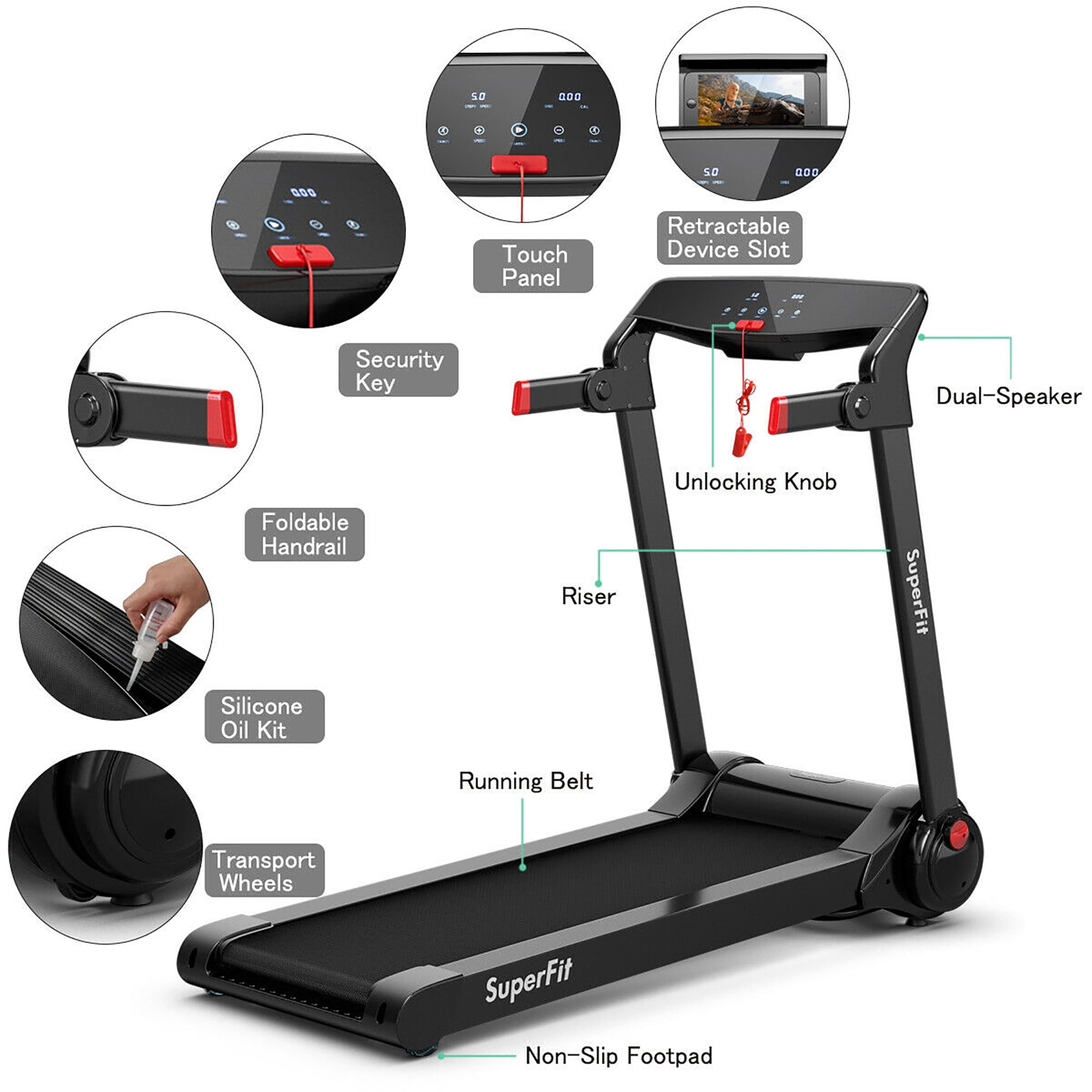 Costway 3HP Folding Electric Treadmill Running Machine w/ Speaker Red