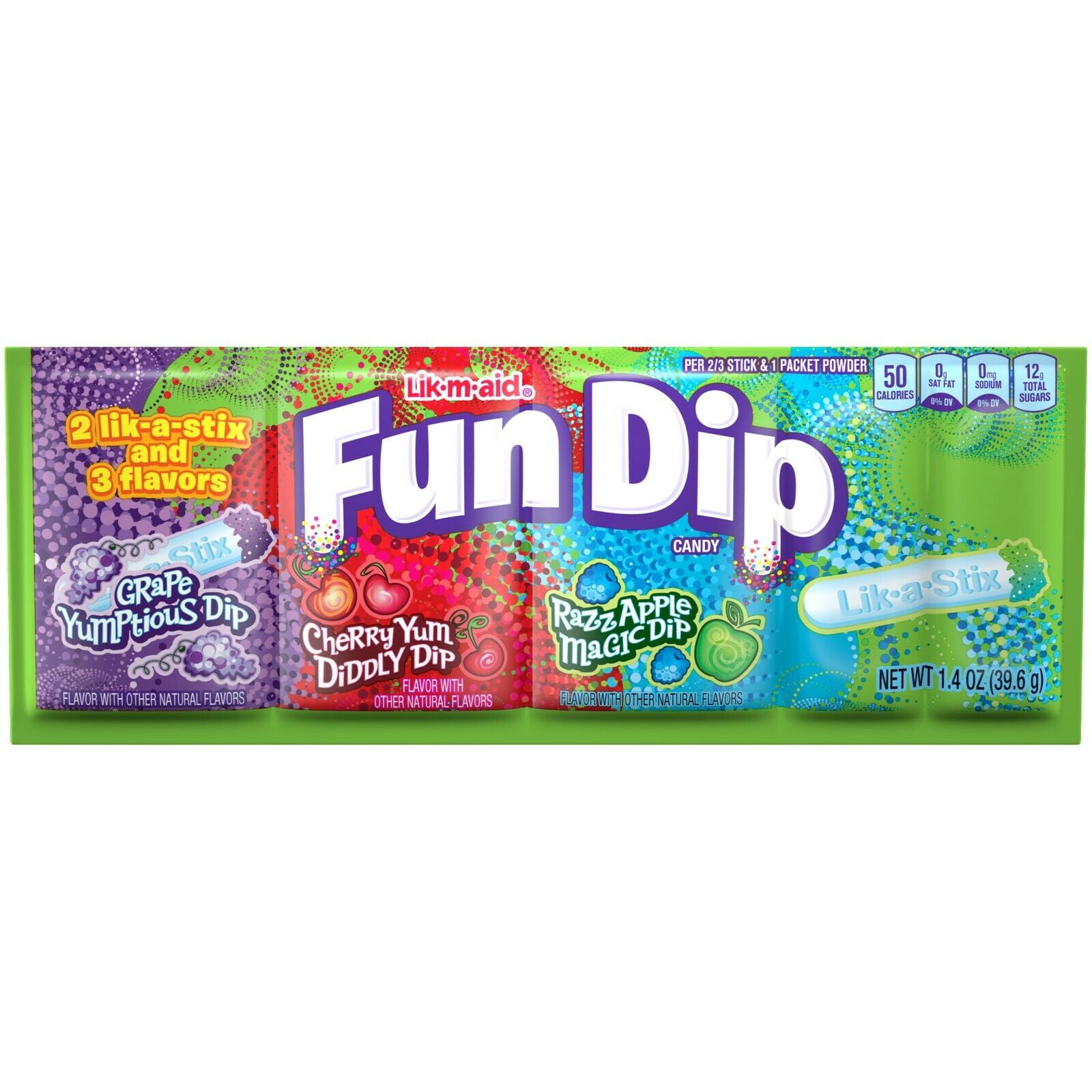 Fun Dip Grape, Apple, & Cherry Sour Candy Variety Pack,1.4oz. (Box of 24)Fun Dip Classic Lik M Aid Sticks