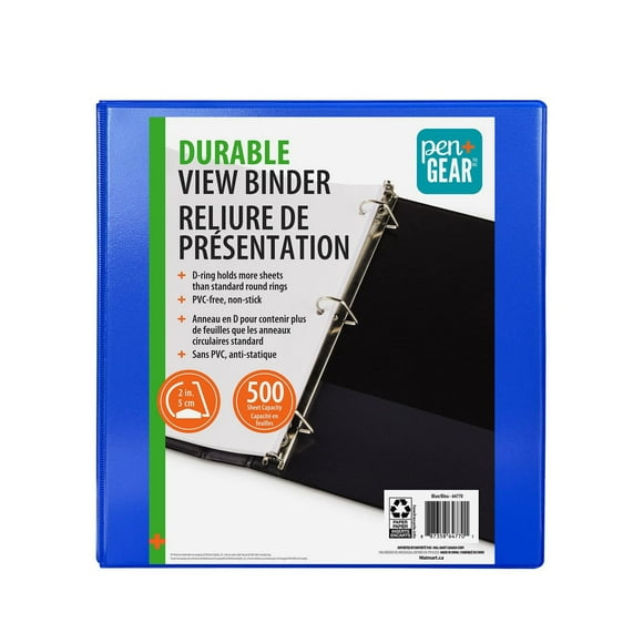 Pen + Gear 2" DURABLE VIEW BINDER, Slant D-Ring, BLUE, 2", D-rings