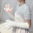 thumbnail image 5 of Byfri White Pink Furry Animal Paw Gloves 40x15cm Warm Plush Mittens for Winter Festive Events, 5 of 7