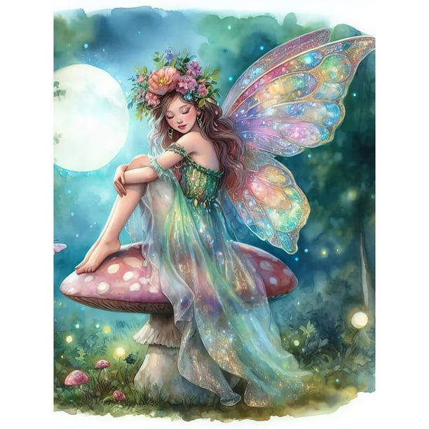 Pintura de diamante 5D DIY, taladro redondo completo, mariposa, hada, decoración del hogar, artesanía, 30x40cm