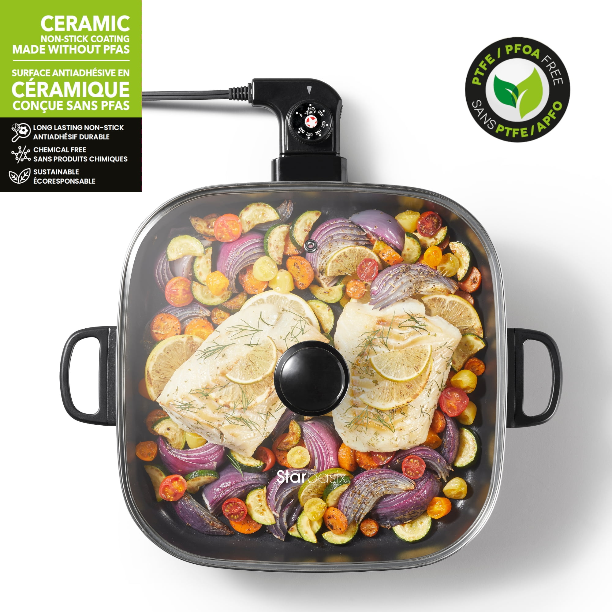 Starbasix Electric Skillet - 12" x 12", Ceramic Coating
