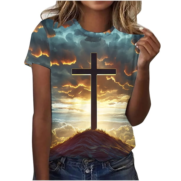 Tops de Ajuste Suelto para las Mujeres Sudadera Casual Impresa Manga Corta Cuello Redondo Superior, Poliéster