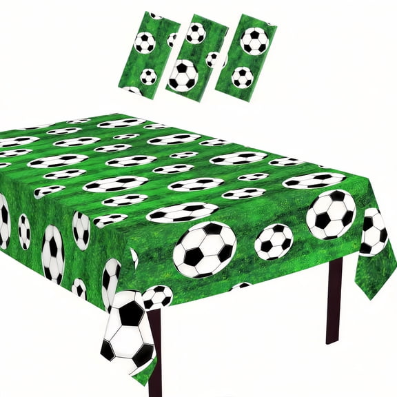 3 Pack Soccer Plastic Tablecloths 54"x108", Disposable Table Covers for Soccer Themed Birthday Party Decor