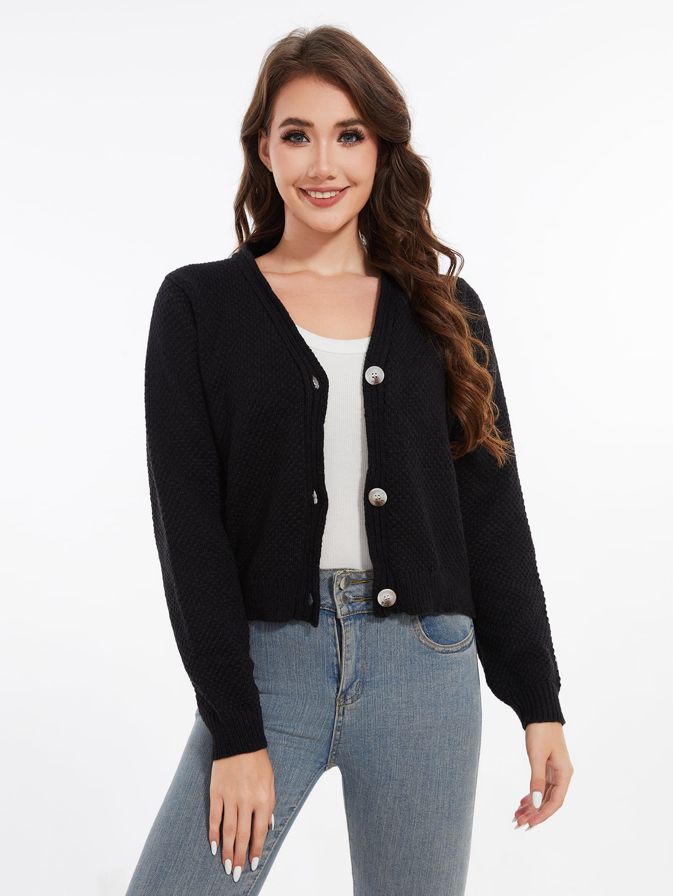 Women's Cardigan Sweaters Open Front Long Sleeve Button Down Knit Jackets with Pockets - image 5