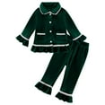 thumbnail image 2 of GYRATEDREAM 0-5 Years Toddler Baby Girl Two Piece Pajamas Set Long Sleeve Ruffle Button Down Satin Pajamas Top Pants Sleepwear Clothes, 2 of 10