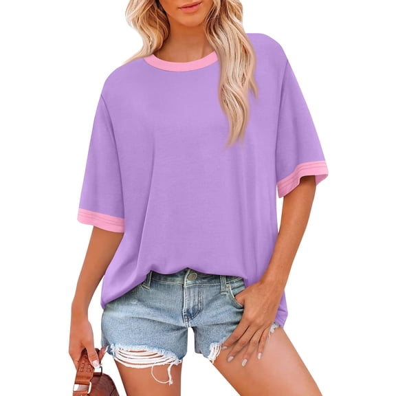 bbyeadc Women's Purple T Shirts Loose Fit Short Sleeve Tees Crew Neck Solid Color Summer Tops 2025 Casual | Purple, S