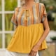 thumbnail image 2 of Camiseta con estilo para mujer, con estampado de retazos, escote de Color, Top de manga corta con cordón calado OAVQHLG3B Store lin121212, 2 of 5