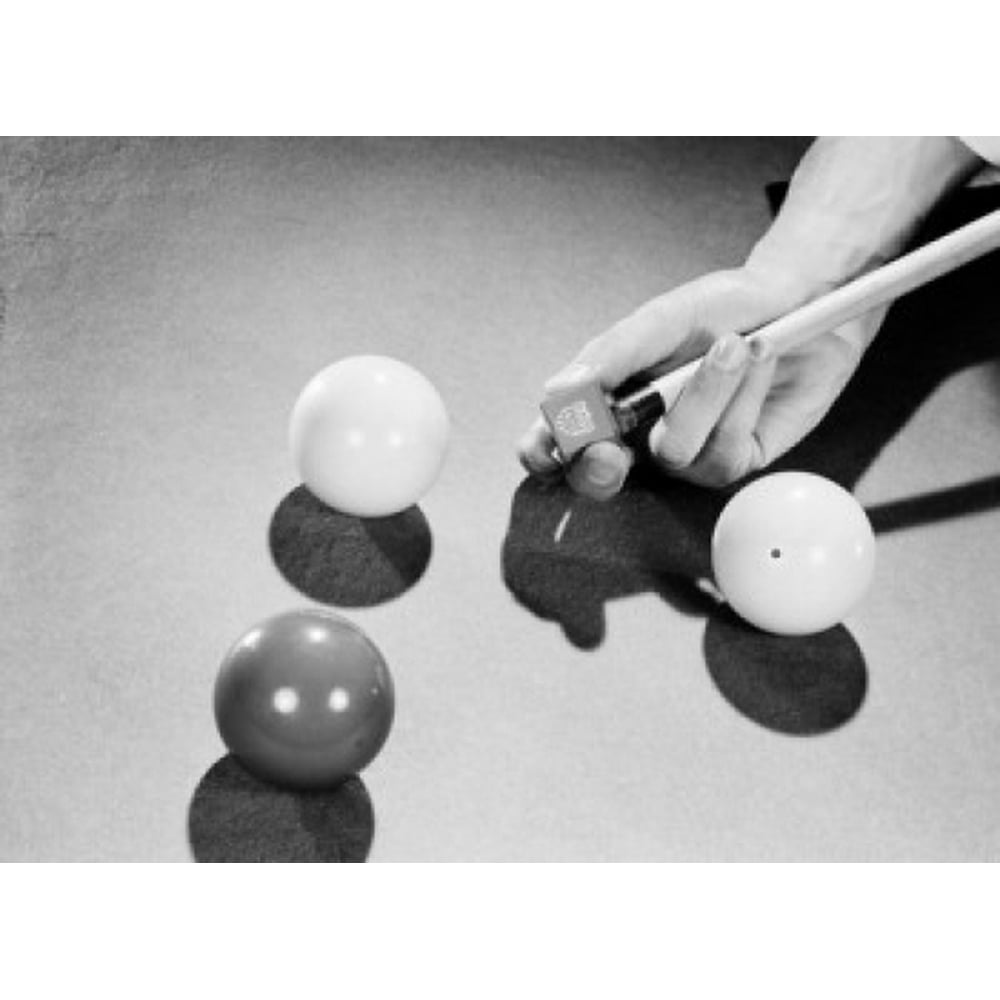 Man applying billiard chalk to tip of cue Poster Print (18 x 24)