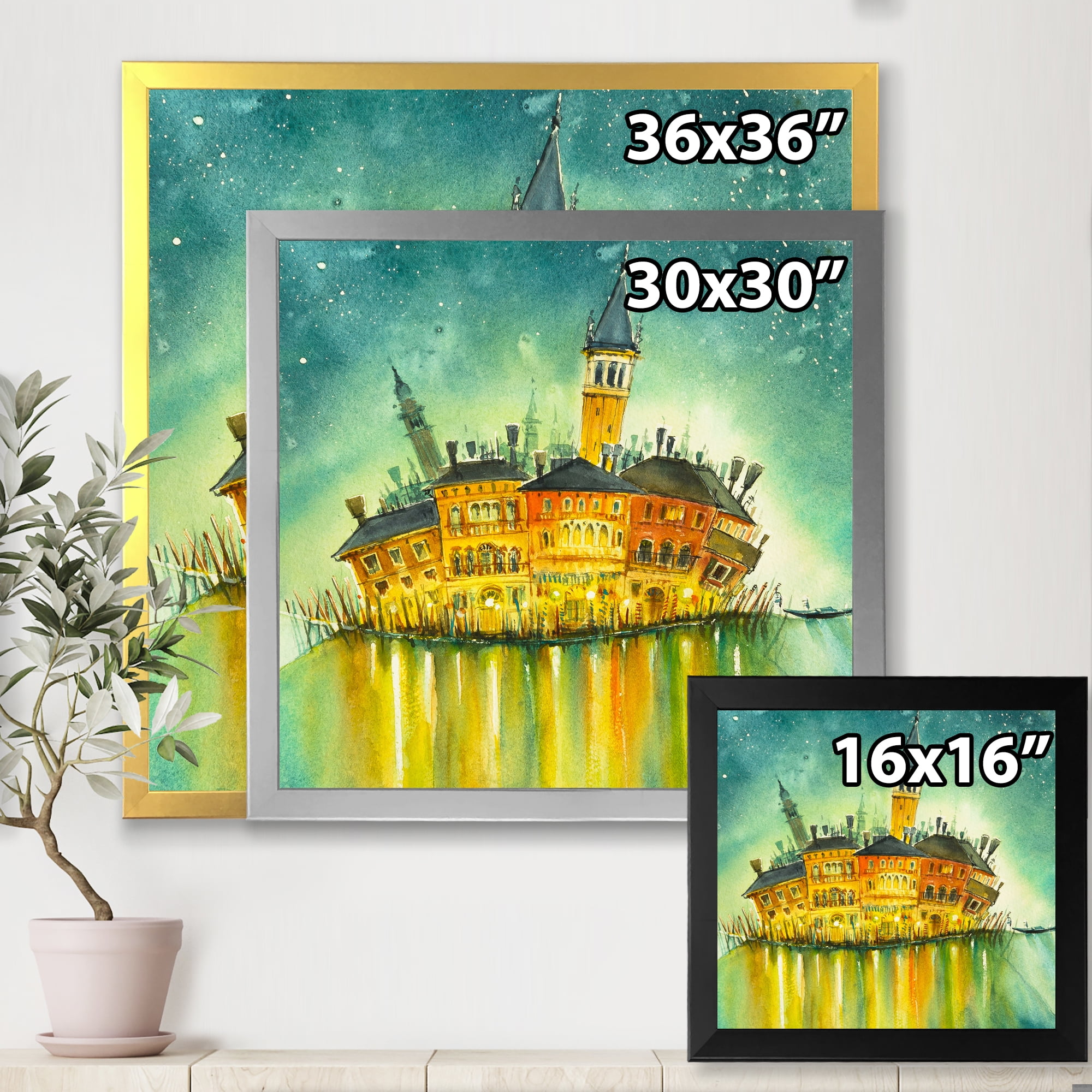 Designart 'Portrait of Idyllic Island of Venice At Night' Modern Framed Art Print