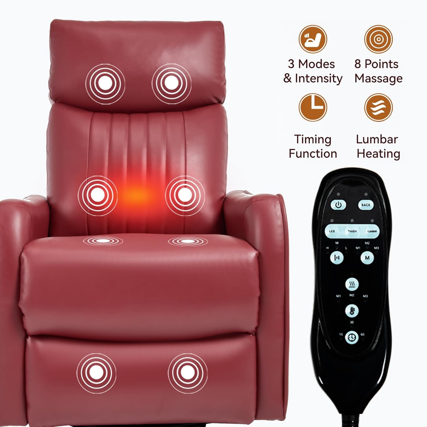 High Back Manual Recliner Chair with Heat & Massage, Swivel Rocker for Living Room Bedroom, Red