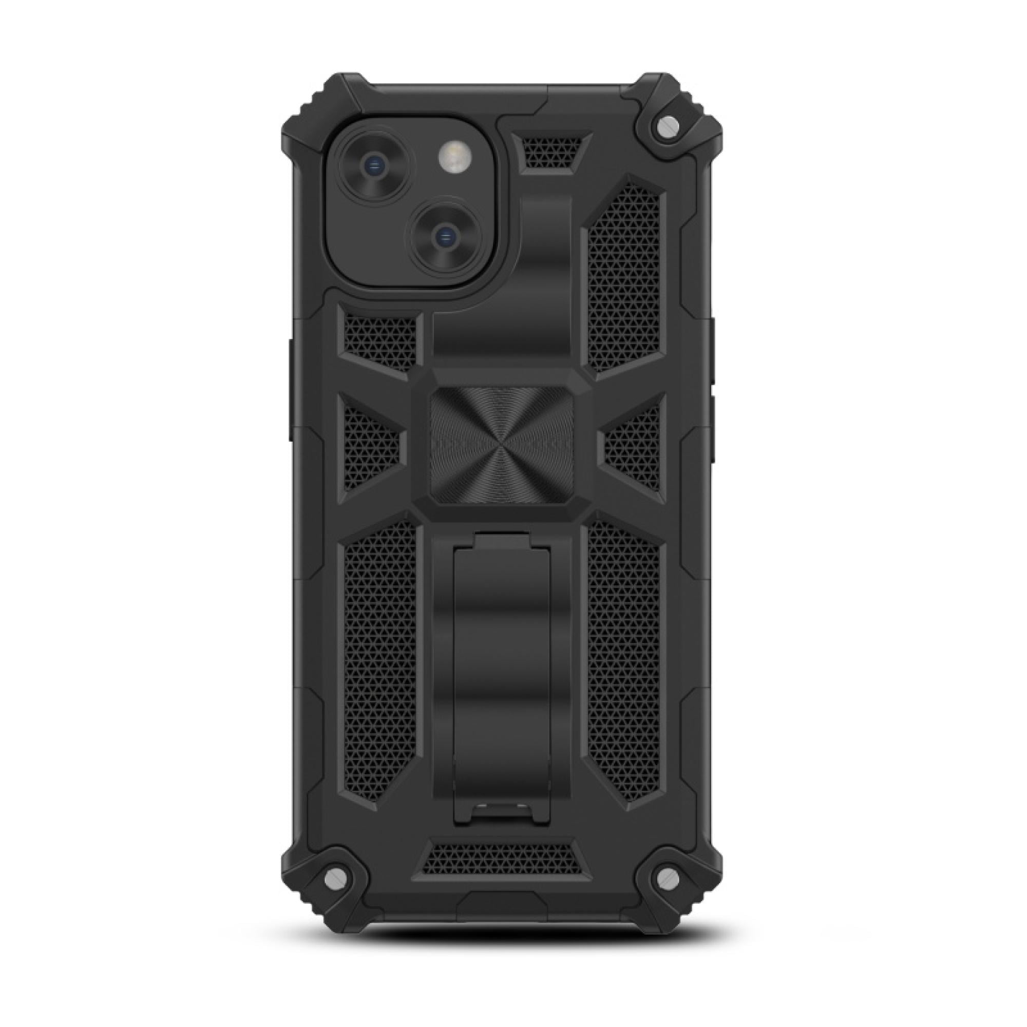 Sturdy Hybrid Protective Phone Case with Kickstand for Apple iPhone 15 (6.1") – Dual-Layer Shock-Absorbing Cover, Black
