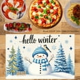 thumbnail image 3 of JOOCAR Hello Winter Snowman and Pine Trees Design Linen Table Mats Set of 4 for Home Kitchen Table Decor 12x18 inch, 3 of 5