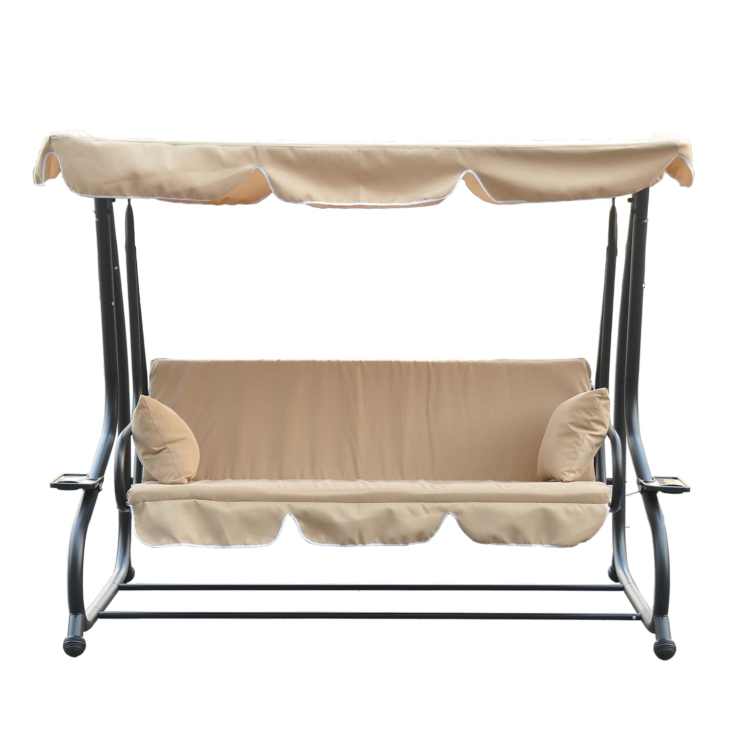 Outsunny Covered Outdoor Porch Swing Bed with Frame Sand by Outsunny