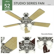 Hunter 52 inch Indoor Ceiling Fan with LED Lights and Pull Chain - Standard Mount Ceiling Fan, 5 Blades, For Bedroom, Living Room, or Kitchen, Quiet - Studio Series 53064, Brushed Nickel