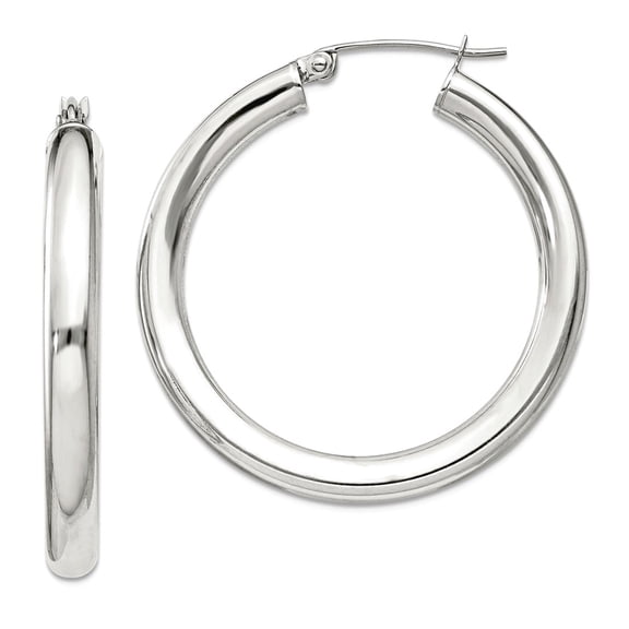 925 Sterling Silver 4mm Round Hoop Earrings 36x34mm Wide 4mm Thick Hoop Earring for Women