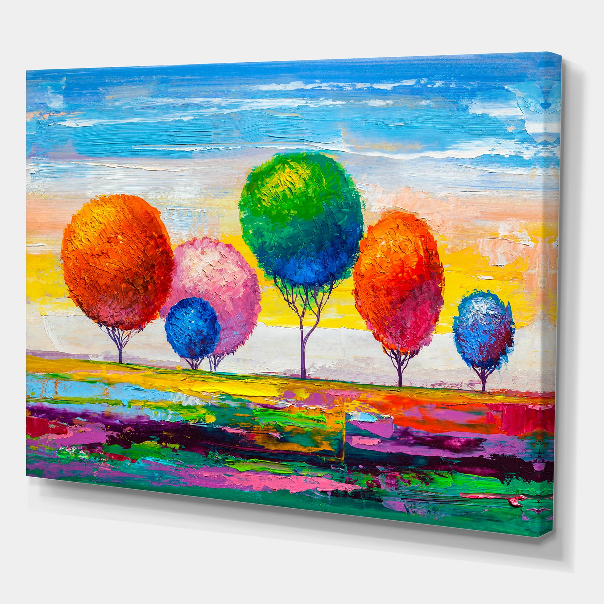 Designart ' Ornamental Colourful Trees VI ' Modern Canvas Wall Art Print