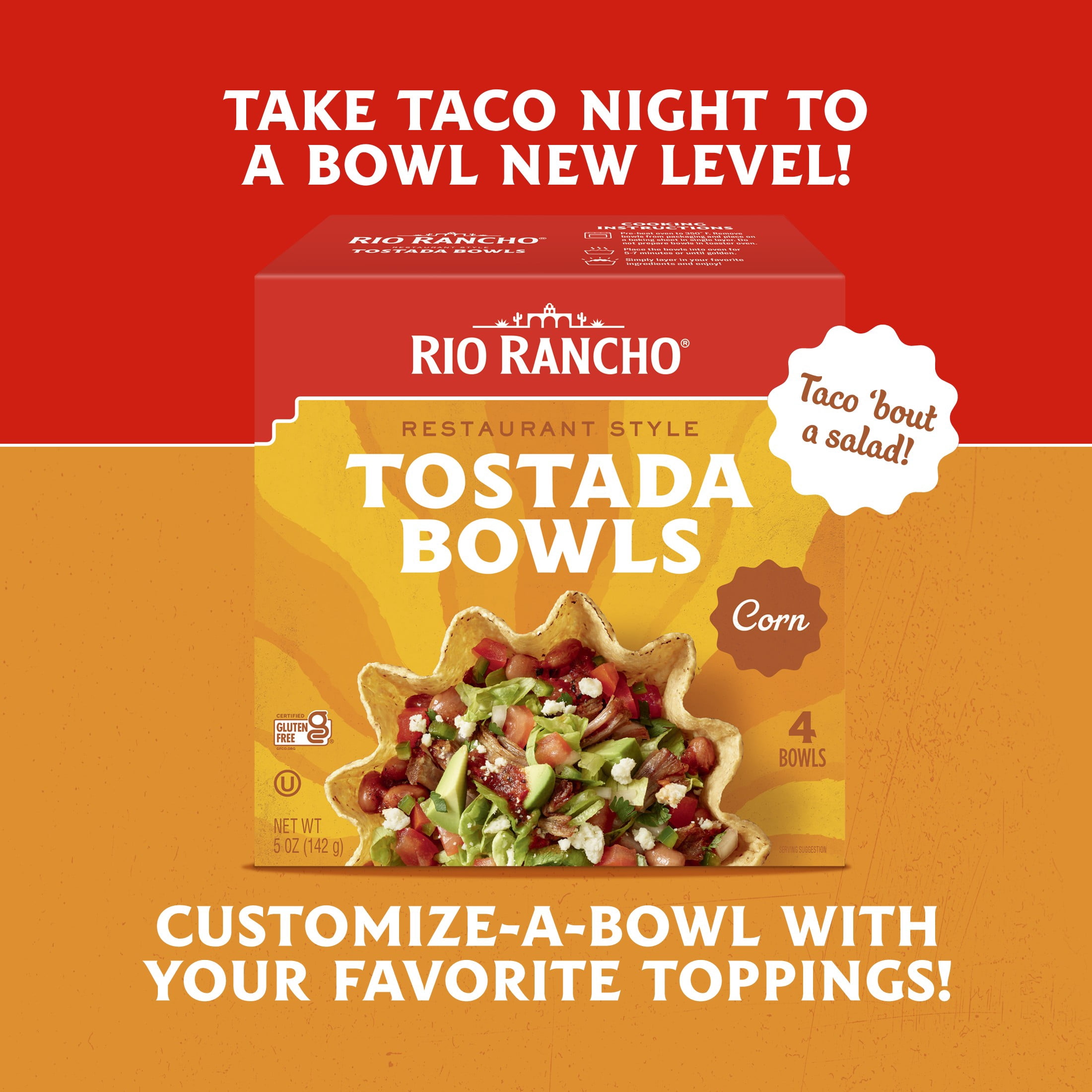 Rio Rancho Tostada Bowls Gluten Free Restaurant-Style Multigrain Corn Bowls, 4 Count, Box