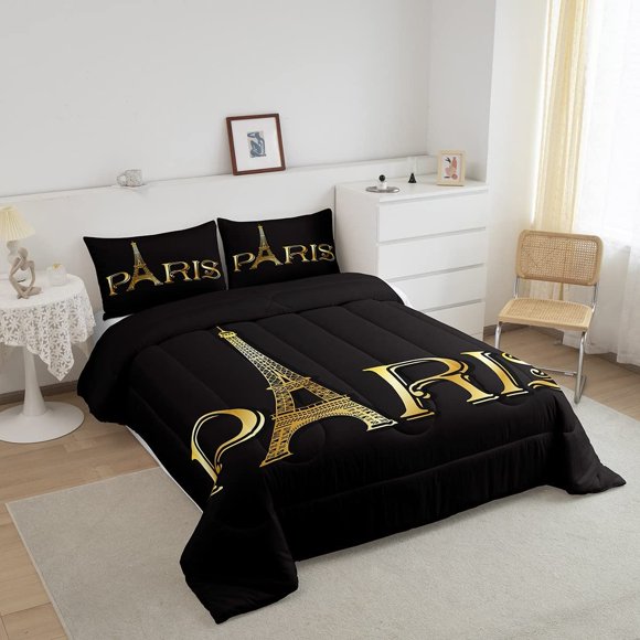 Black And Gold Paris Comforter Set