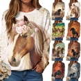thumbnail image 5 of idosla Women's Western Horse Print Sweatshirt Vintage Cowboy Horse Casual Long Sleeve Crew Neck Loose Pullover Shirts Tops (Khaki, XXL), 5 of 9