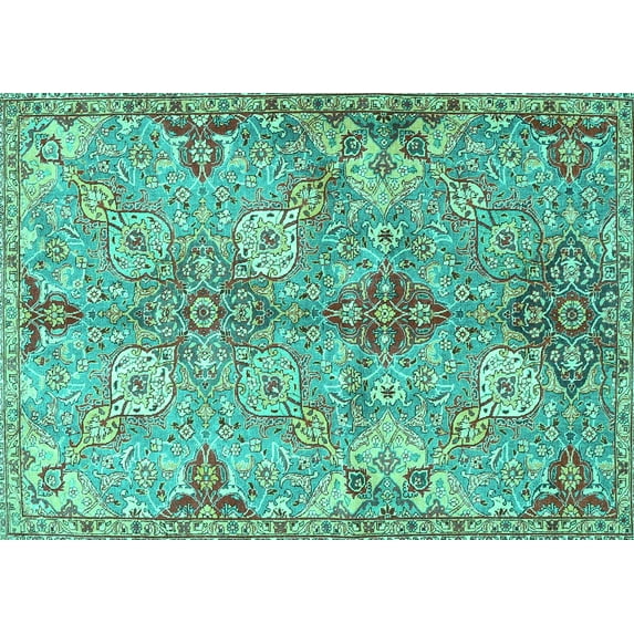 Ahgly Company Machine Washable Indoor Rectangle Persian Turquoise Blue Traditional Area Rugs, 7' x 9'