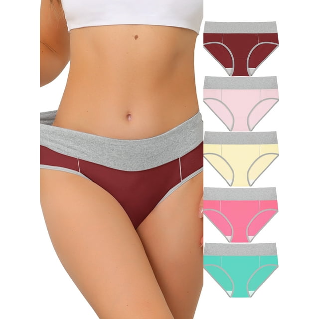 INSPIRE CHIC Women's Plus Size Brief 5 Packs High Rise Stretchy Underwear 1X Burgundy, Red Pink, Green, Yellow