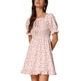 thumbnail image 4 of Vestido Floral con Mangas Abullonadas, Espalda Fruncida y Escote Corazón, con Dobladillo Volante XL Rosa Claro, 4 of 6