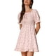 thumbnail image 4 of Vestido Floral con Mangas Abullonadas, Espalda Fruncida y Escote Corazón, con Dobladillo Volante XL Rosa Claro, 4 of 6