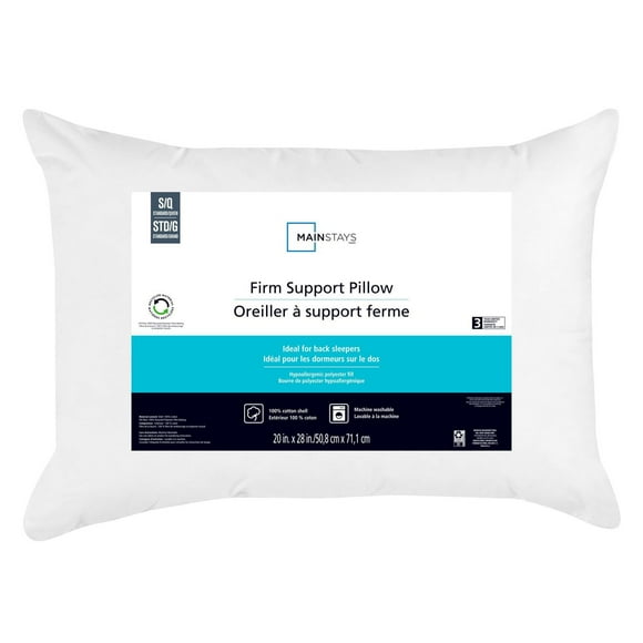Mainstays Firm Support Bed Pillow, S/Q- Cotton Cover, Back Sleeper