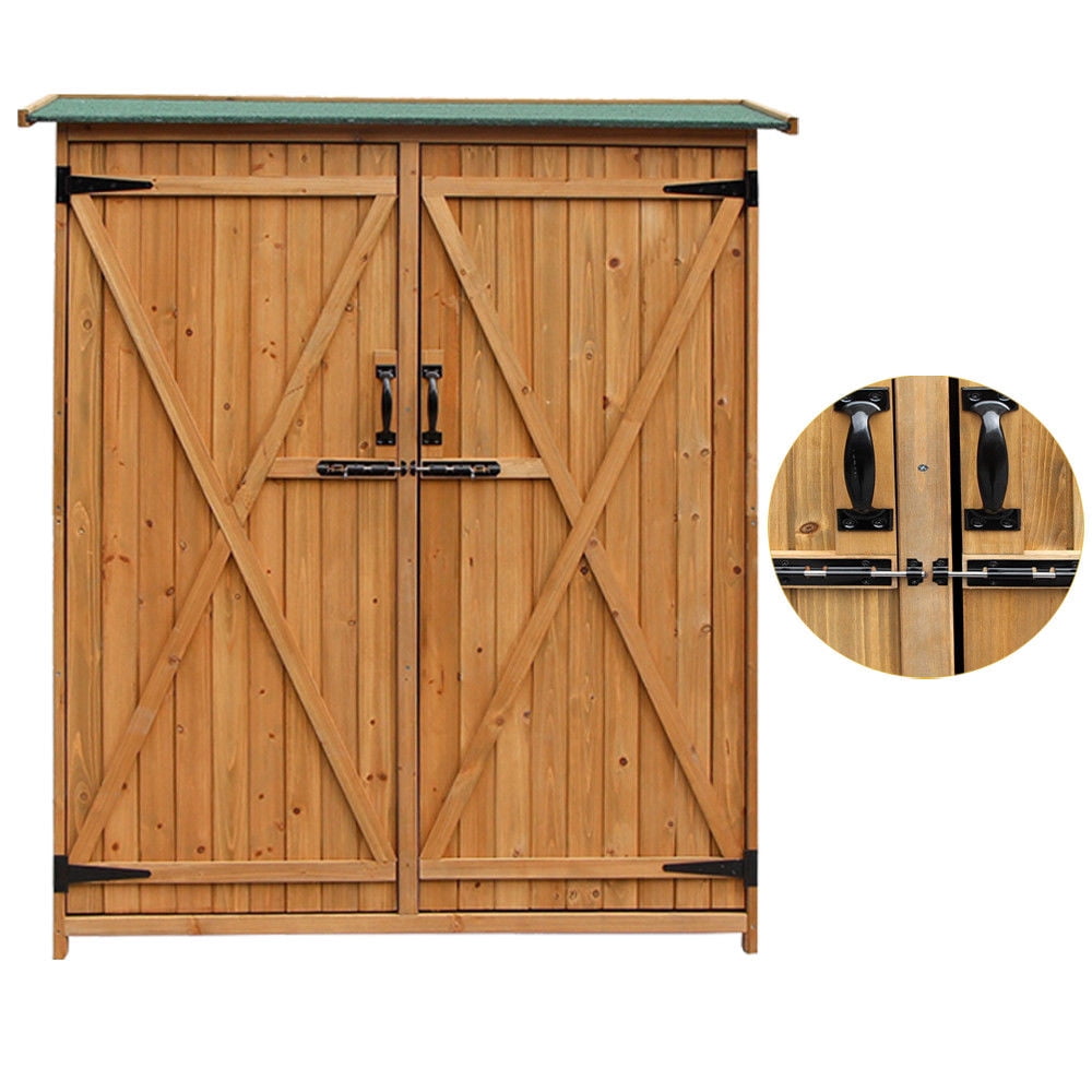 64" Wooden Storage Shed Cabinet Garden Outdoor Fir Wood Lockers Double Doors 