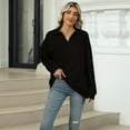 thumbnail image 5 of Female -Shirts Long Sleeve Banded Bottom Tops Business Casual Tops Collared V Neck Blouses Black L, 5 of 9