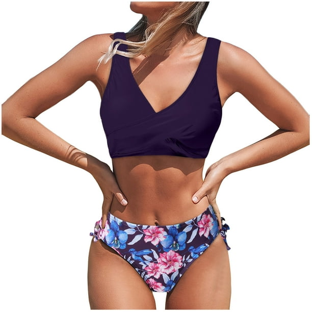 Bikini sin espalda con estampado de flores sexy para mujer Traje de baño de dos piezas Traje de baño Conjunto de ropa de playa Fridja nalpqowj59126