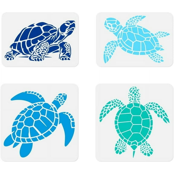 4Pcs Sea Turtle Wall Stencil Templates Reusable Plastic Turtle Pattern Stencils for Painting on Wood Wall Floor Fabric Glass Furniture DIY Home Decor or Craft Stencils Mixed Color