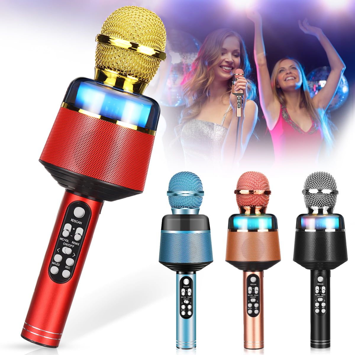 Twinkstar Heart Shape Bluetooth Karaoke Wireless Microphone，4 in 1 Portable Handheld Karaoke Microphone with LED Lights for Kids Adults Birthday Party Home KTV 