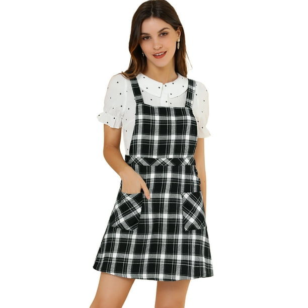 Vestido Con Botones De Tartán De Cuadros Escoceses Para Mujer Negro L