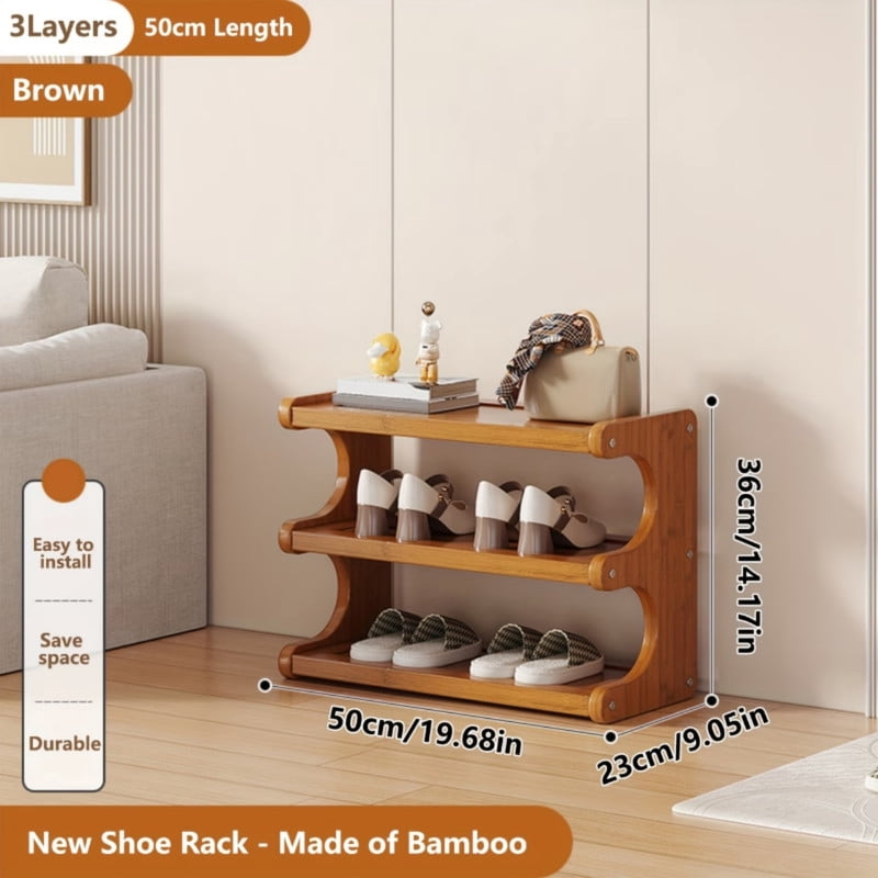 3-Tier Bamboo Shoe Rack, Space-Saving Shoe Organizer for Entryway, Multifunctional Display Shelf, Free Standing Shoe Organizer Shelf
