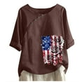 thumbnail image 2 of ZHUGeLI 4th of July Shirt for Women Clearance! Women's Cotton And Linen Printed T-shirt For Slimming And Casual Personality Printing Top For Women's Clothing, American Flag Patriotic Shirts 2024, 2 of 3