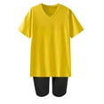 thumbnail image 5 of Wlylongift Summer Women Casual Soild Color Sexy Loose T shirt and Panty Suits V-Neck Summer Short Sleeve Pullover Tops Shorts Sets, 5 of 5