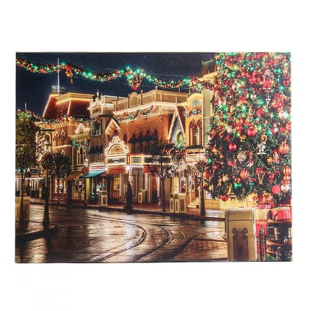 Street Four Light - On Clearance LED Light Up Christmas Street Art Canvas Picture X'mas Decor Wall Hanging 12x16