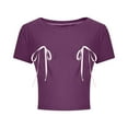 thumbnail image 4 of yillto Womens Girls Crop Tops Short Sleeve Crew Neck Cute Bow Tee Casual Base Layer Summer Shirts, 4 of 7