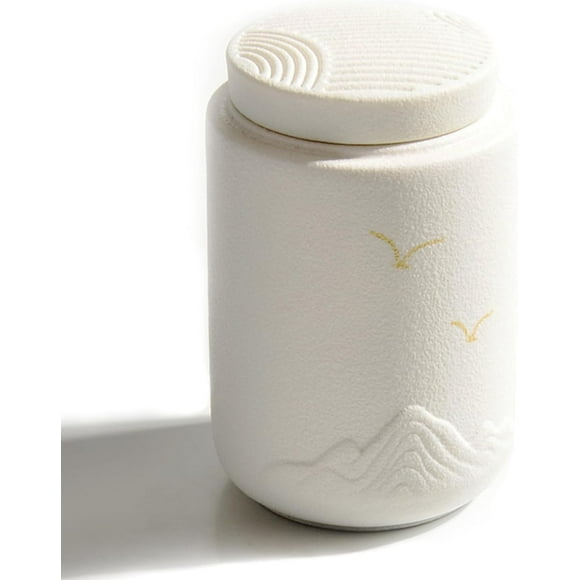 Small Ceramic Urns for Human Ashes - Engraved Bird Design Keepsake - Elegant Ceramic Keepsake Urn for Human Ashes - Memorial Sharing Urn for Loved Ones' Ashes(White)