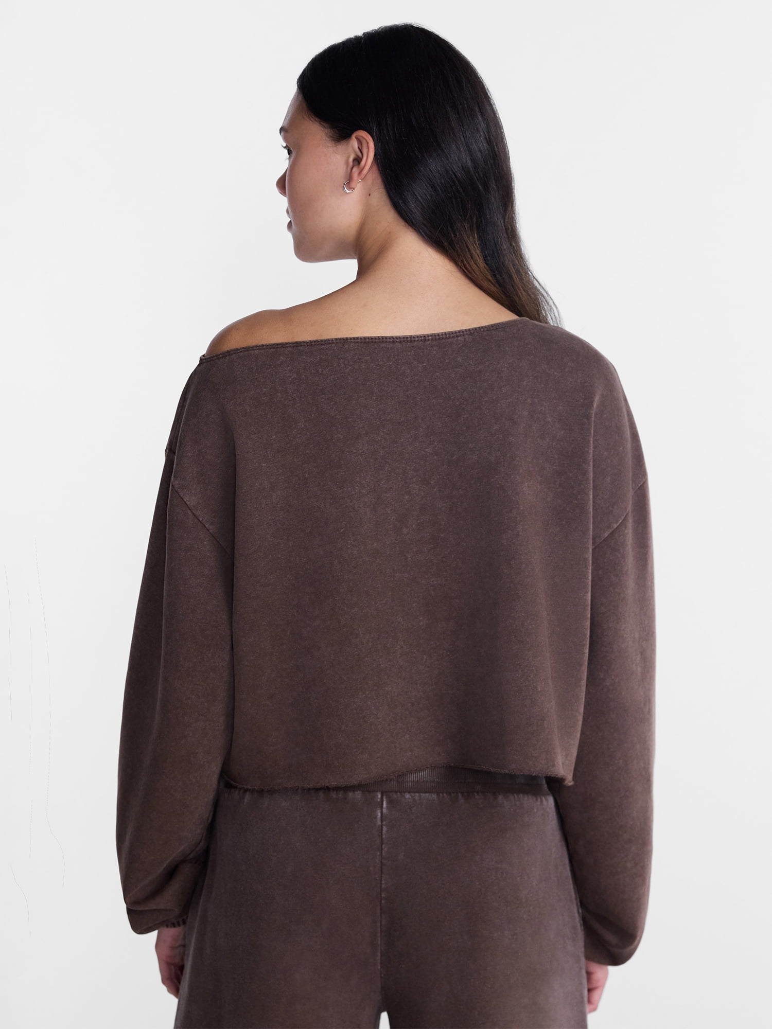 No Boundaries Mineral Wash Off the Shoulder Sweatshirt, Women's XXS-XXL