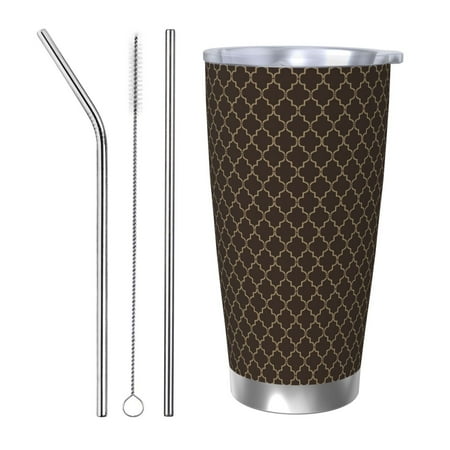 

KLL Brown Moroccan Trellis Print 40oz Stainless Steel Insulated Car Cup with Spillproof Lid - Keep Your Drink Hot or Cold on the Go-Straw Three-piece Set