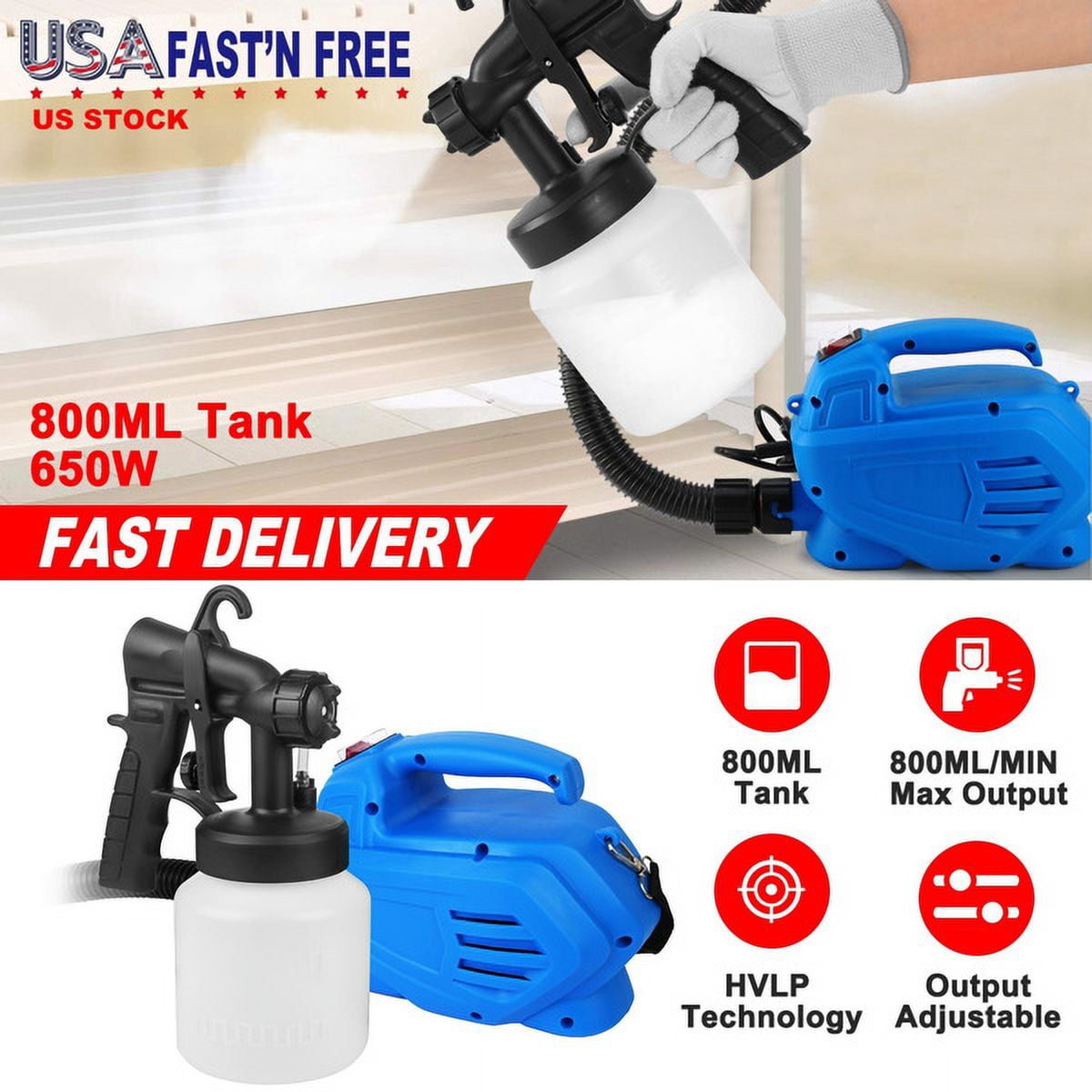 AsterOutdoor Spray Painter 650w Paint Sprayer Machine Hvlp Oil Primer Water Sprayer