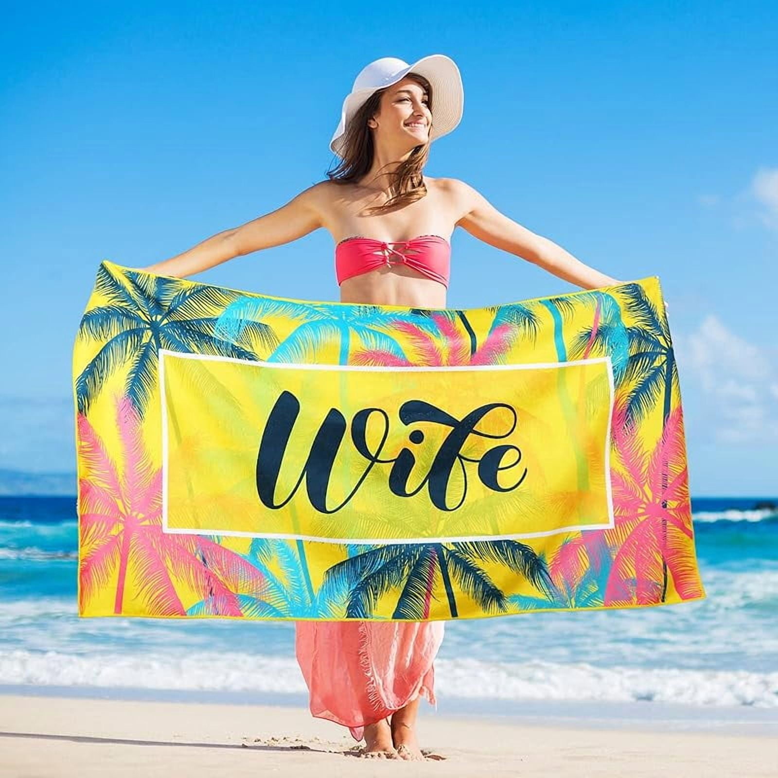 2 Pcs Mr and Mrs Beach Towels Wedding Beach Towels for Bride and Groom 60 x 30 Hubby and Wife Summer Towels Honeymoon Newlywed Couple Towels Wedding Gift