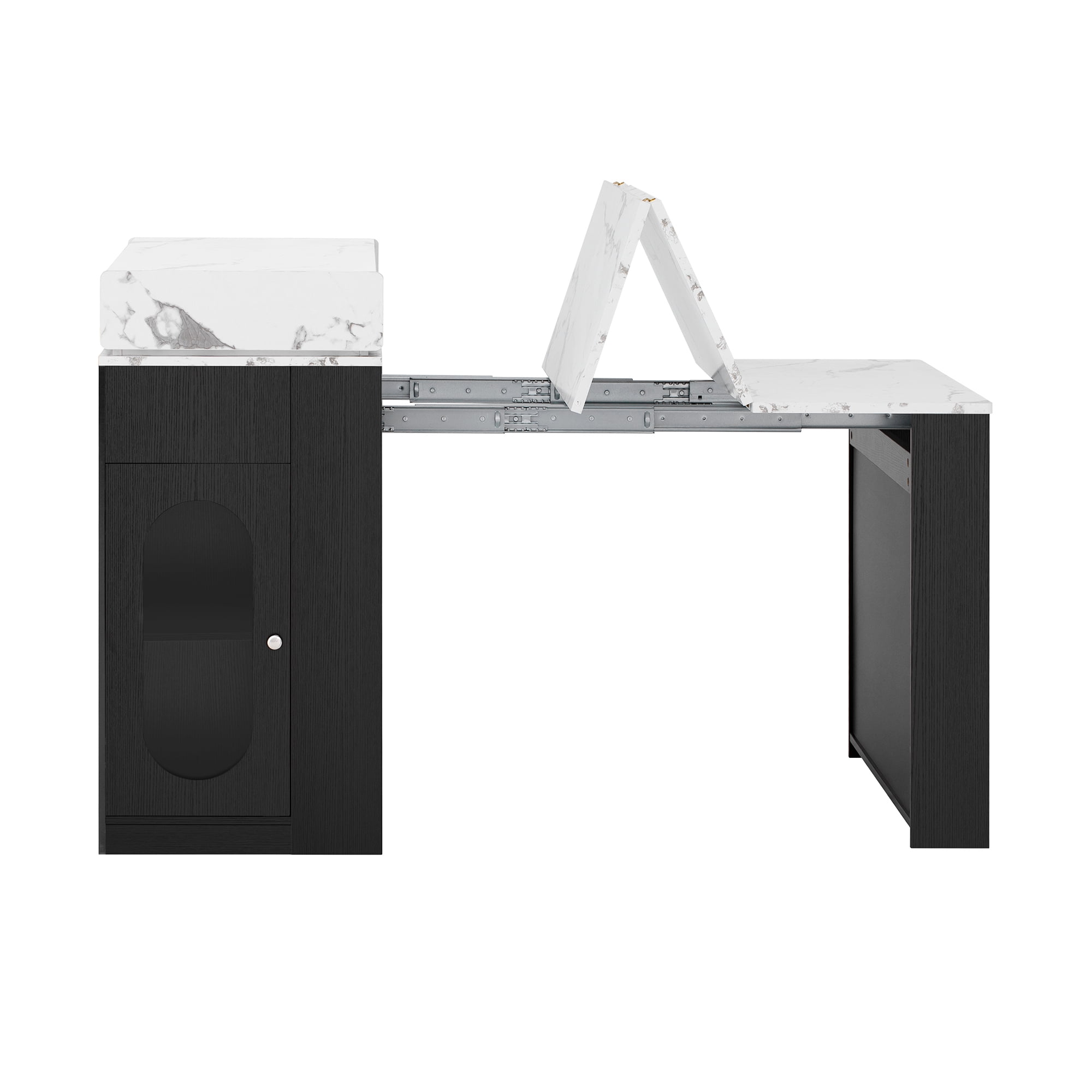 MODERNLUXE Extendable Dining Table with Folding Tabletop, Kitchen Island with Wheels,Hooks,Drawers and Power Outlet, Bar Table with Storage for Kitchen, Dining Room,Black