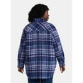 thumbnail image 3 of Terra & Sky Women's Plus Longline Brushed Plaid Shacket, Midweight, Sizes 0X-5X, 3 of 5